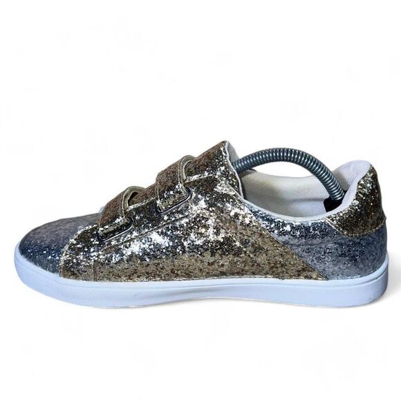Kidpik 2 Tone Metallic Gold / Silver Glitter Casual Sneakers Youth 6 Women's 7 - Picture 6 of 11